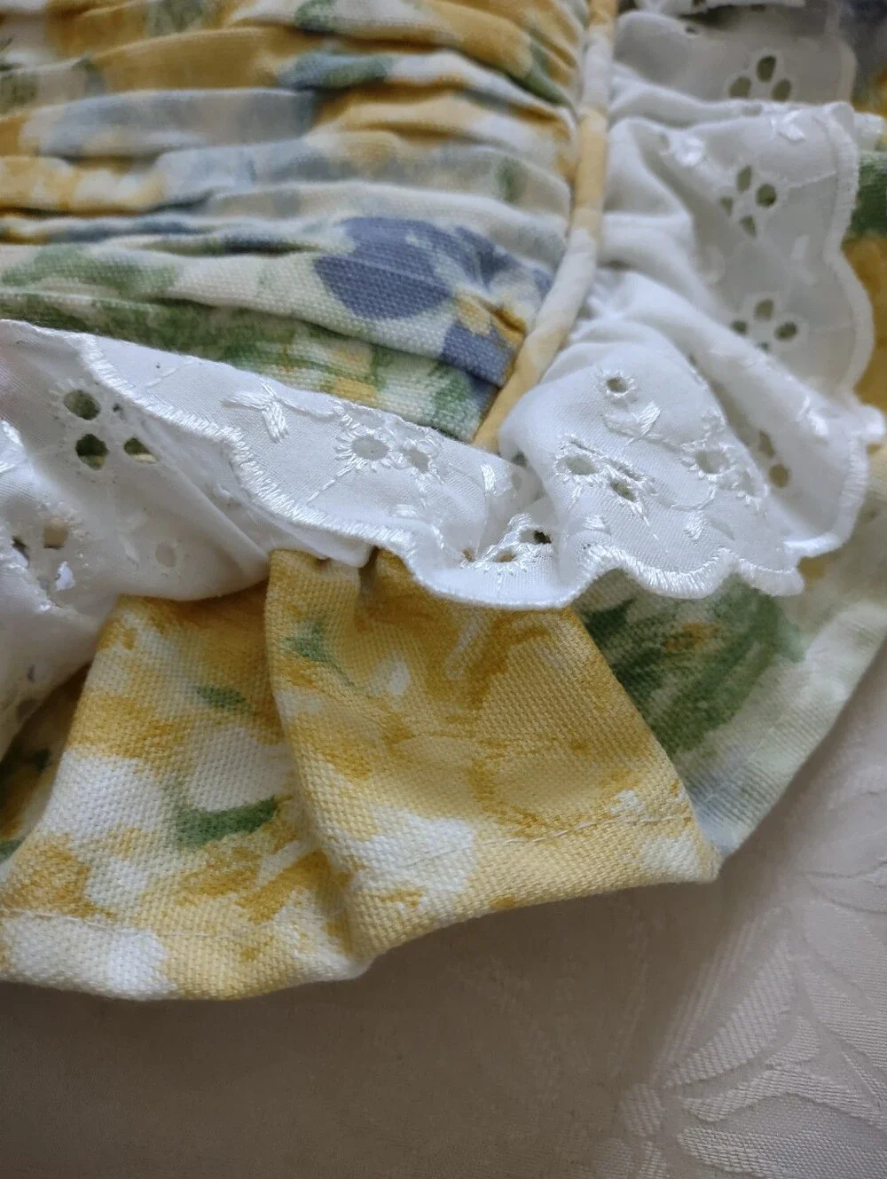 Vintage Pleated Plisse Floral Romantic Garden Embroidered Ruffled Pillow Sham